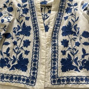 Zara White Cardigan with Blue Floral Detail